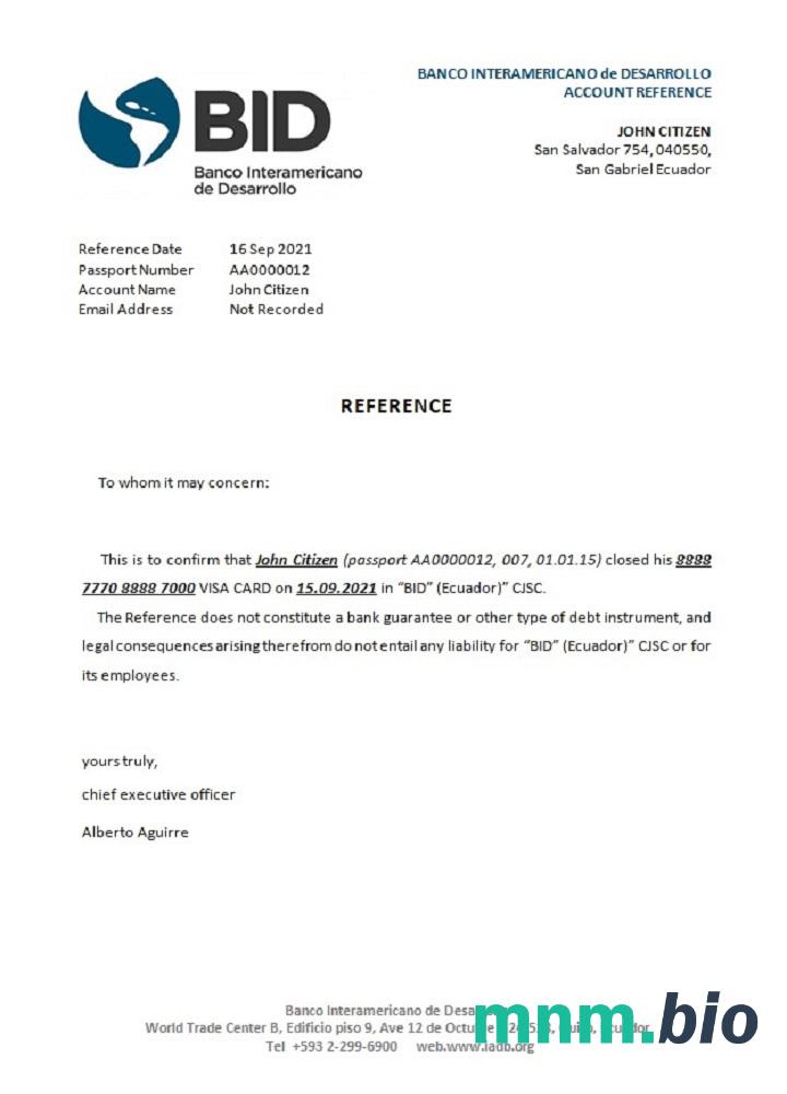 Ekwador Banco Interamericano de Desarrollo przykład odniesienia zamknięcia w formatach Word i PDF